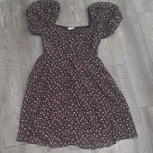 Promesa Black and Pink Floral Dress with Puff Sleeves